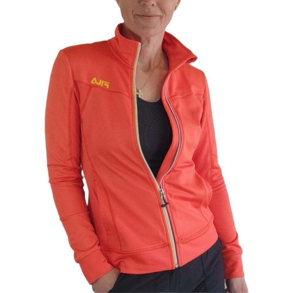 FILA Performance full zip Jacket Women’s Size Medium Orange Pockets Mock Neck